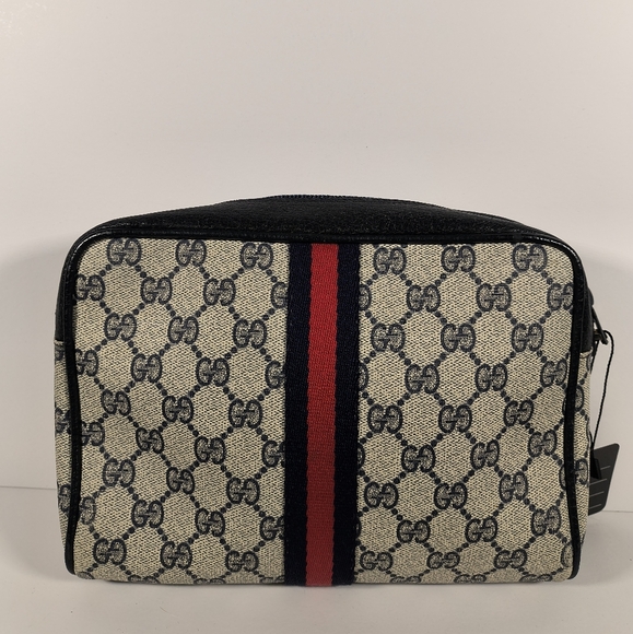 Vintage Supreme Sherry Gucci Beige And Blue Men's Women's Bag With Zipper Clutch - Picture 3 of 12